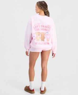 Juniors' Travel Together Crewneck Sweatshirt & Embroidered Shorts