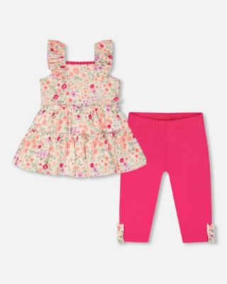 Baby Girls Tunic and Cotton Capri Set Printed Flowers