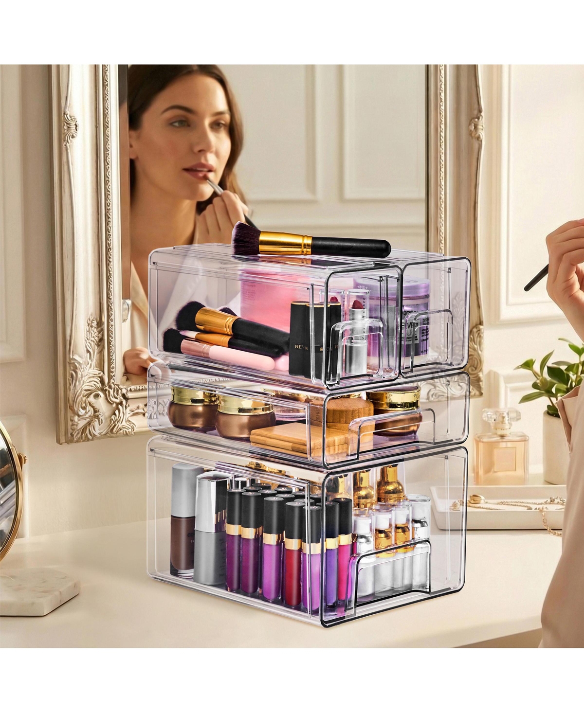 Sorbus Piece Clear Stackable Storage Drawers Case with Handles - for Bathroom, Closet, Pantry, Cabinet