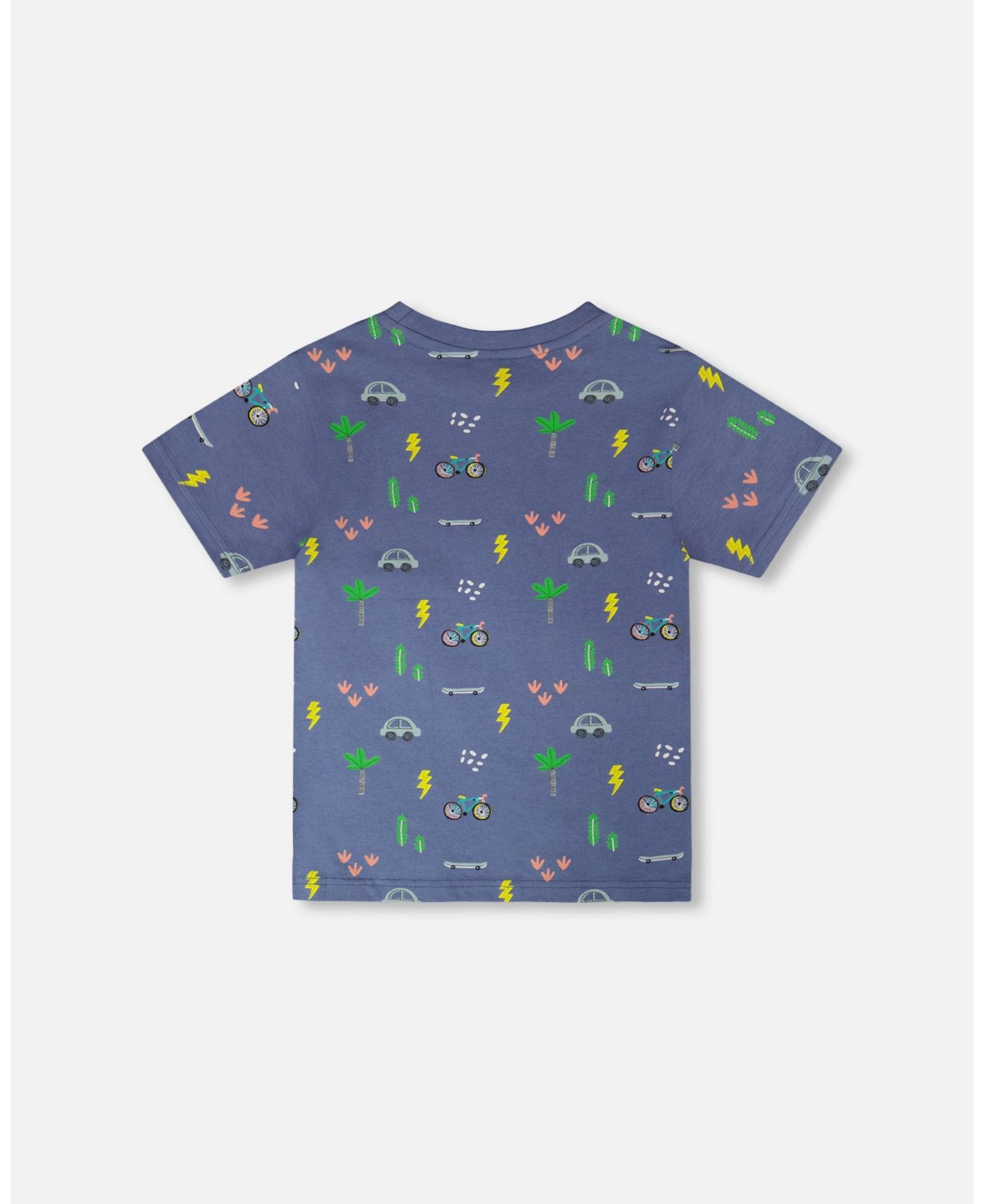 Deux par Big Boys Cotton Jersey T-Shirt Blue Bicycle Print