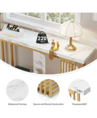 Modern Console Table with Faux Marble Top & Metal Base, 63" Narrow Long Sofa Table for Entryway, Hallway, Living Room