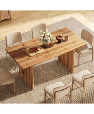 Solid Wood Dining Table for 6, 63 Inches Farmhouse Rectangle Kitchen Dinner Tables for Dining Room, Kitchen, Living Room, Rustic Brown