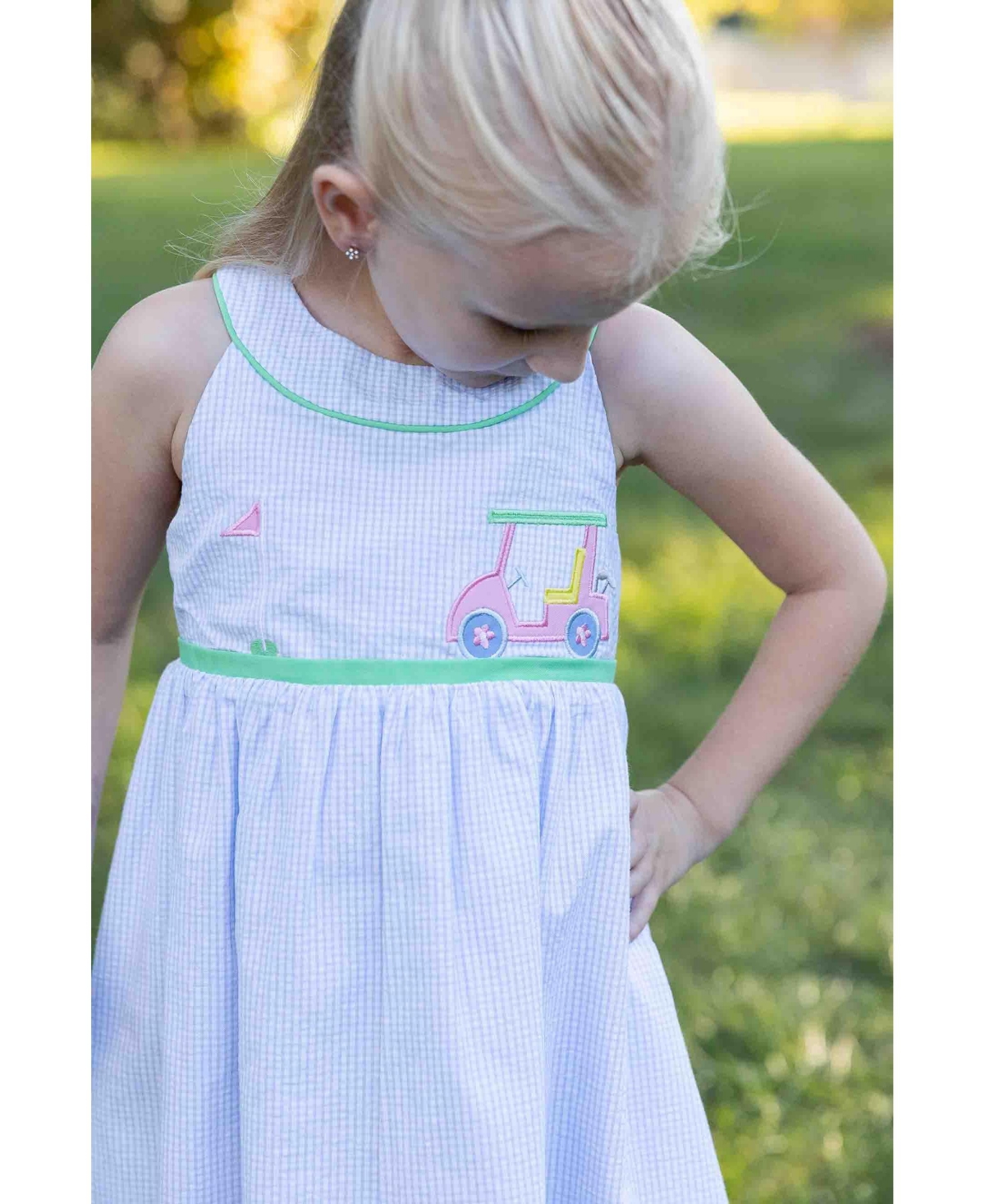 Florence Eiseman Toddler Girls Check Seersucker Dress With Golf Cart