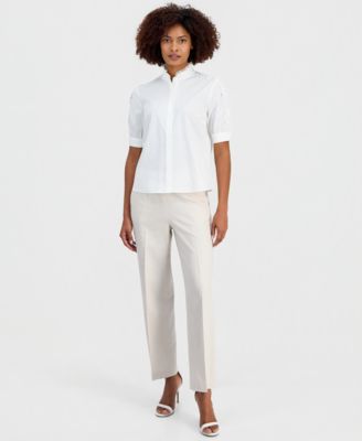 Women's Mandarin-Collar Lace-Trim Blouse