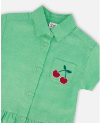 Toddler Girls Cotton Shirt Dress with Embroidery