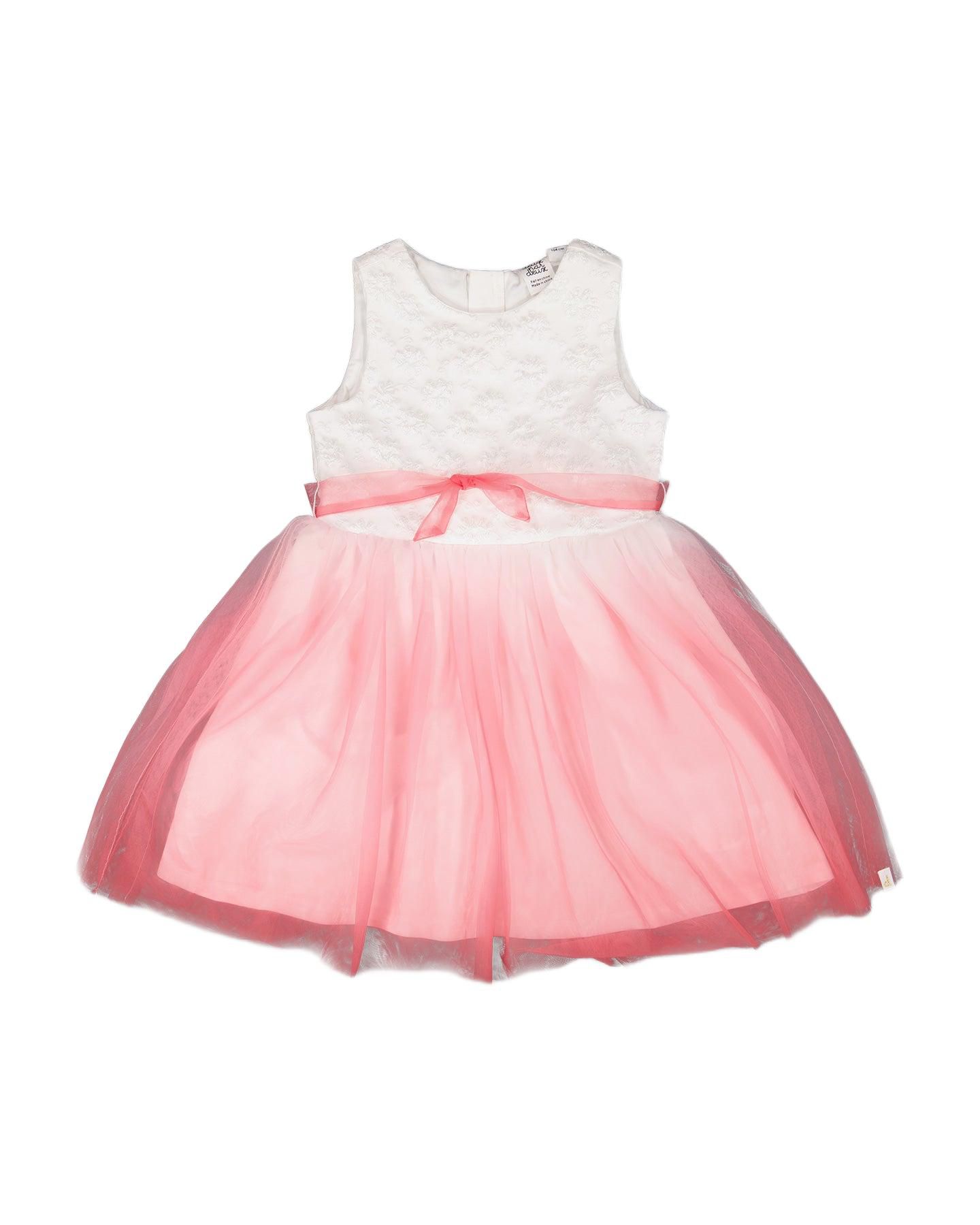 Платье Deux par Deux Bi-Material Pleated Mesh Dress White and Pink для девочек, цвет: Белый — фото 1