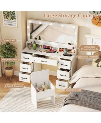 Makeup Vanity Table with Mirror and Lights, Power Outlets, Bedroom Dressing Desk