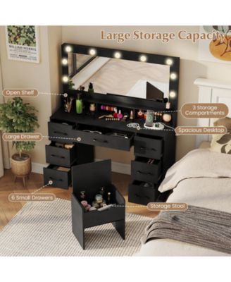 Makeup Vanity Table with Mirror and Lights, Power Outlets, Bedroom Dressing Desk