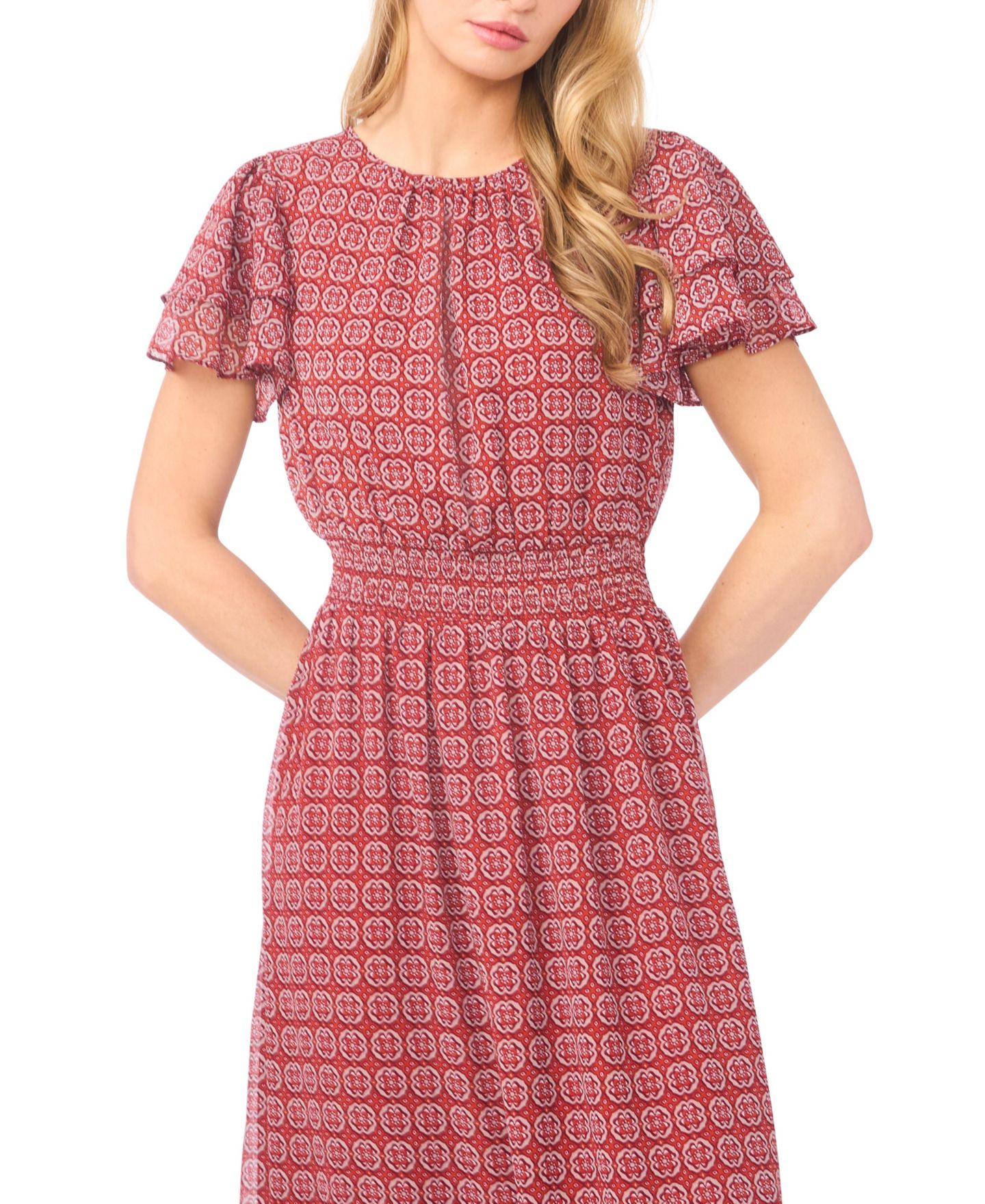 Женское платье CeCe Double Ruffle-Sleeve Maxi, цвет: Персиковый ржавый — фото 2
