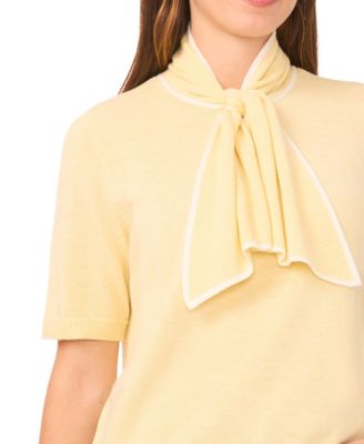 Women's Tipped Tie-Neck Pull-On Sweater