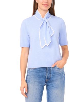 Women's Tipped Tie-Neck Pull-On Sweater