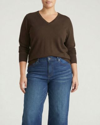 Plus Size Savvy Fine Knit V Sweater