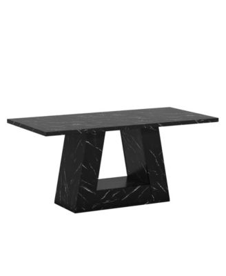 63" Dining Table for 4 to 6 People, Rectangular Dining Room Table, Modern Wooden Faux Marble Dinner Table with Sturdy Base