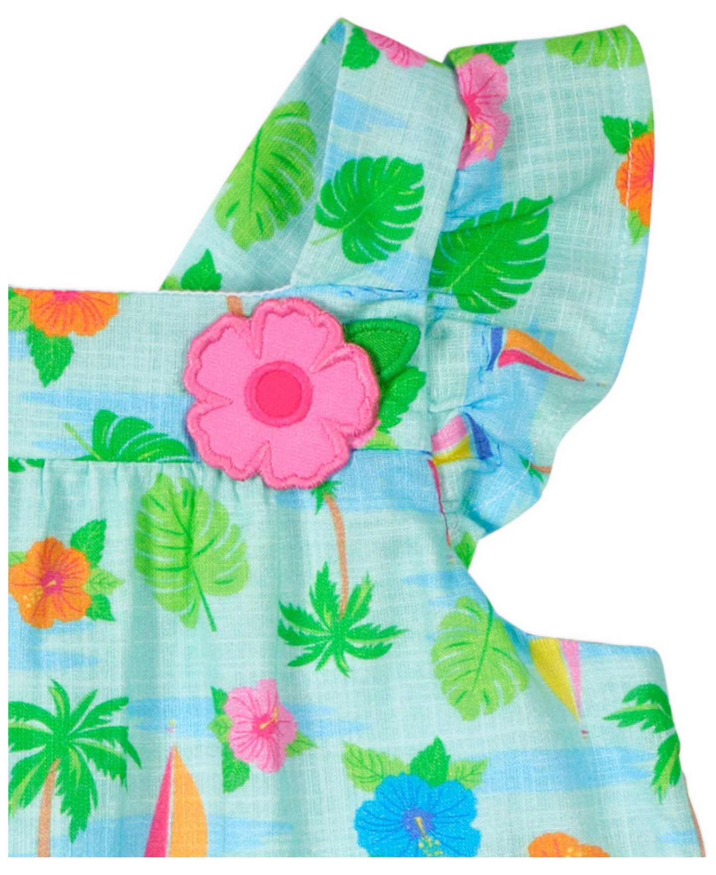 Платье Florence Eiseman Printed Linen Look Dress With Flower для девочек, цвет: Средний синий — фото 3
