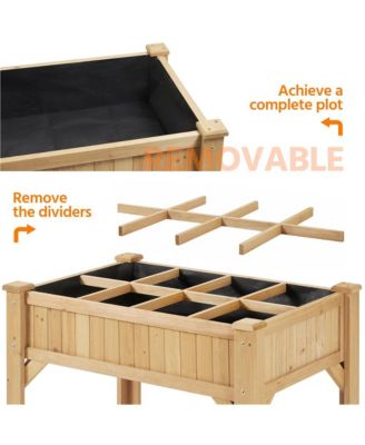 8-Pocket Wood Elevated Garden Planter with Fabric Liner