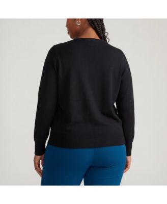 Plus Size Fine Knit Crewneck Cardigan