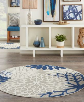 Aloha ALH05 Ivory and Navy 4' Round Rug