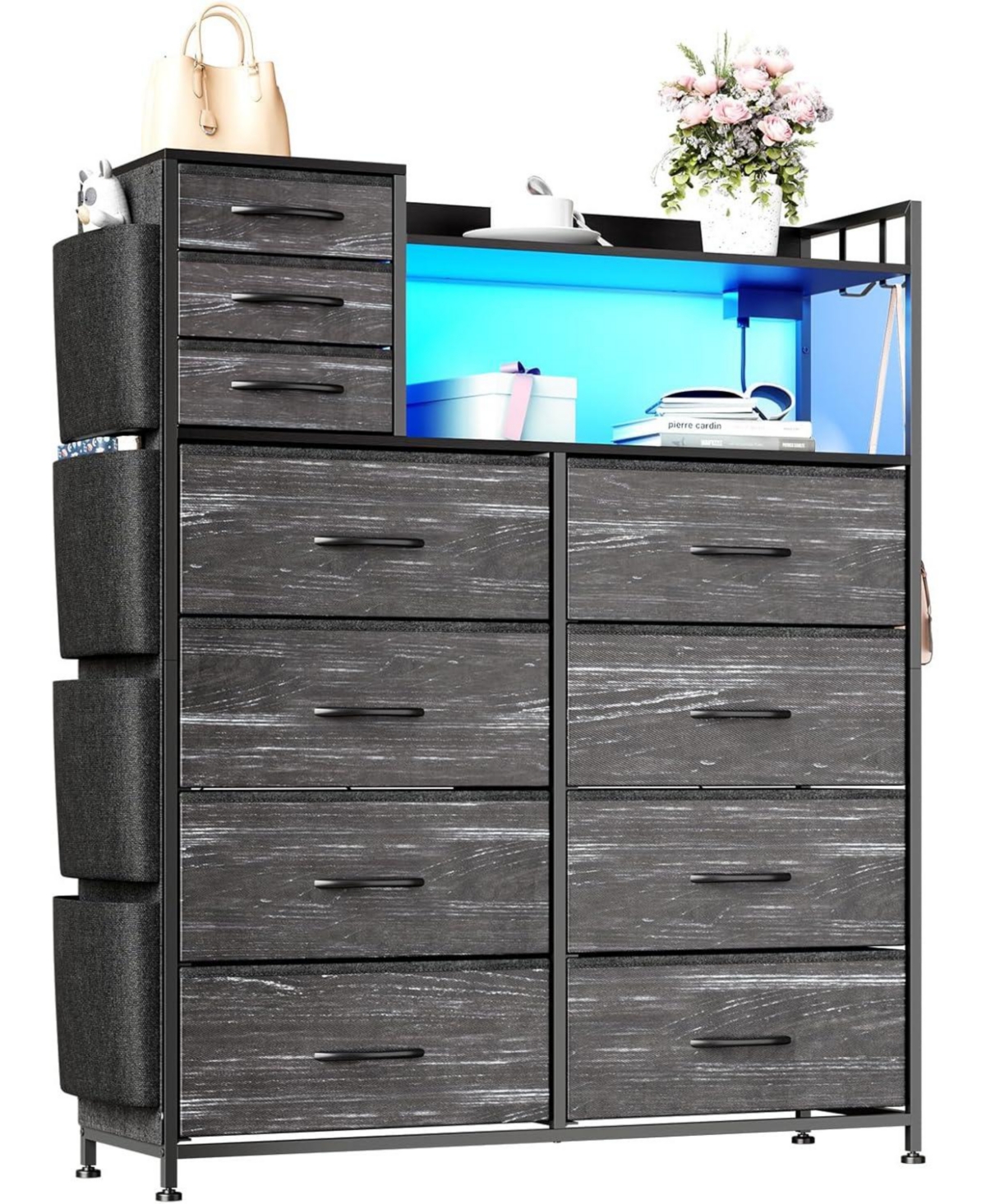 gaomon 11 Drawer Dresser with Fabric Drawers Storage Cabinet with Shelves Side Pockets Hooks Charging Station