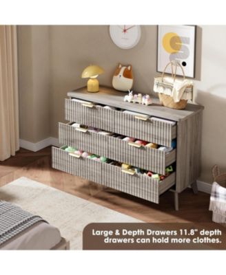 Fluted Dresser for Bedroom with 6 Deep Drawers, 47.2 in Wide Modern Chest of Drawers, Wooden Dresser TV Stand, Curved Profile Design