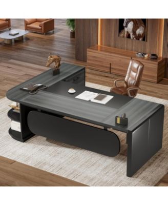81-Inch L-Shaped Office Desk, Large Commercial Office Desk with Drawers and File Cabinet, Modern Professional Business Furniture