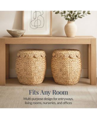 Scalloped Water Hyacinth Storage Tote Basket with Lid