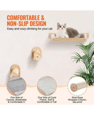 Wall-Mounted Cat Shelf Set with 2 Posts & 2 Hammocks