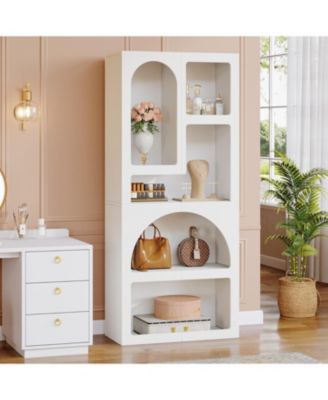 70.87" Tall Geometric Bookcase Set of 2, Arched Bookshelf with 5 Irregular Storage Shelves, Open Art Decor Display Shelf for Living Room