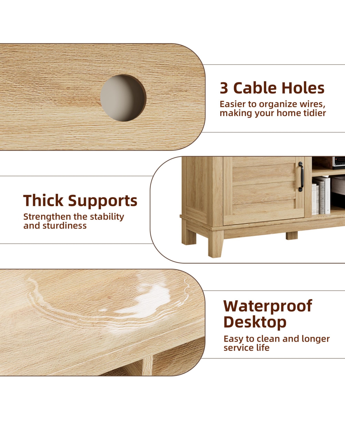 gaomon 63" Rustic Farmhouse Tv Stand for 70" TVs, Media Console with Height-Adjustable Shelves