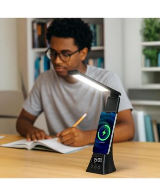 3-in-1 LED Desk Lamp with Wireless Charger and Alarm Clock – Sleek, Smart, and Space-Saving.
