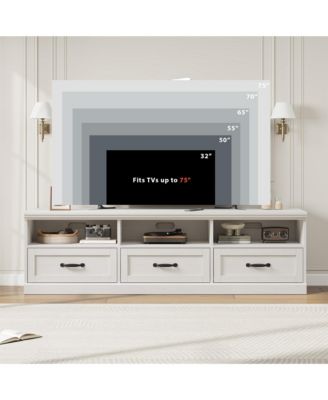 Mid-Century Modern 75" TV Stand Entertainment Center, Storage Drawers & Open Shelves for 75 Inch TVs