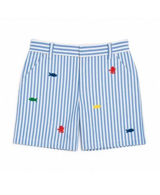 Little Boys Seersucker Shorts with Embroidered Sea Creatures