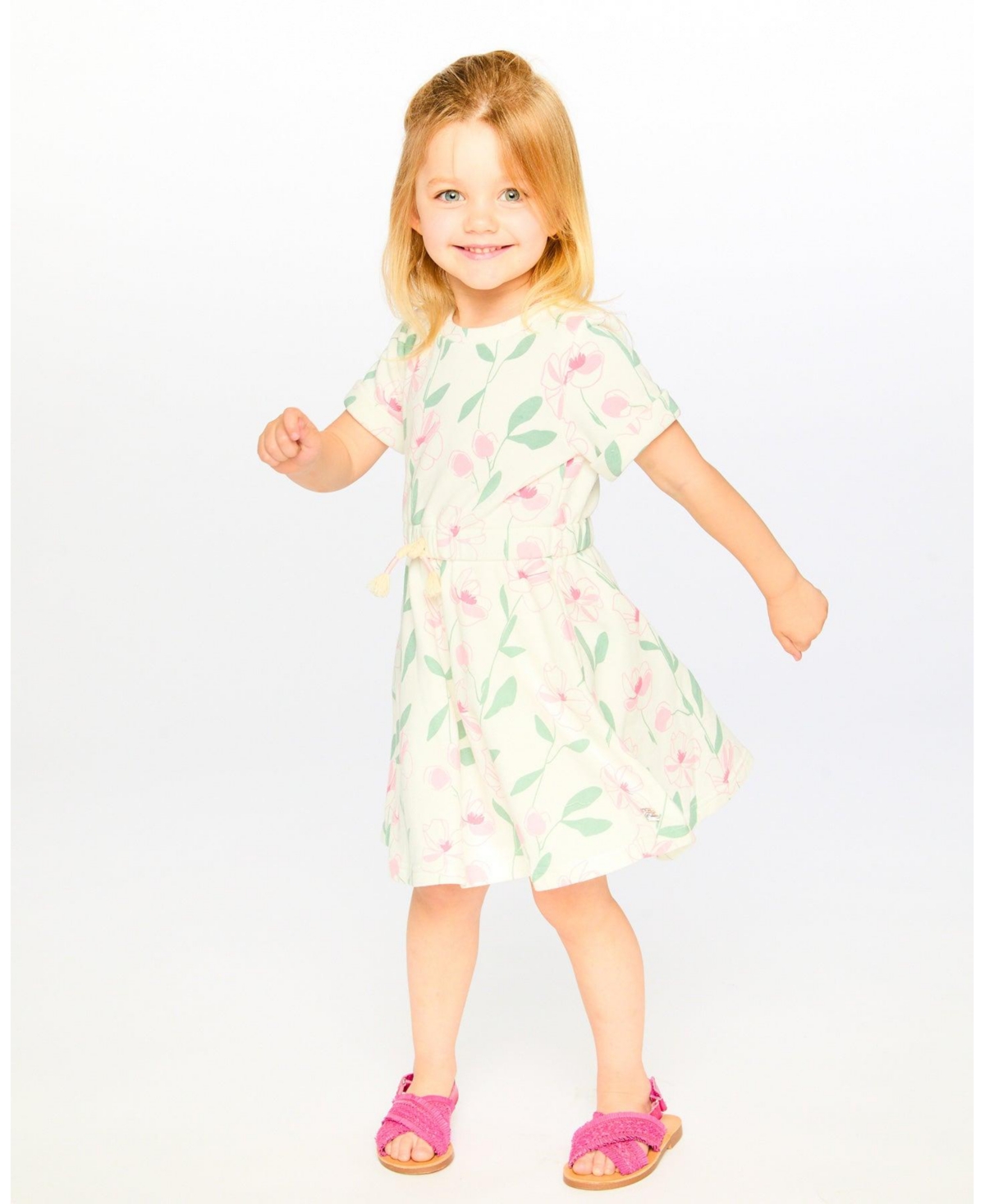 Deux par Big Girls French Terry Dress Off White Printed Flowers