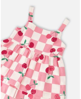 Toddler Girls Cotton Jersey Romper Pink Printed Cherries
