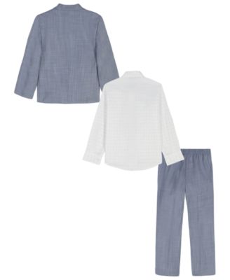 Boys' 2T-7 Sharskin Notch Collar Suit Jacket, Pants, Printed Shirt & Clip-On Necktie, 4-Piece Set