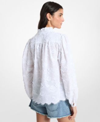 Women's Embroidered V-Neck Frill Top