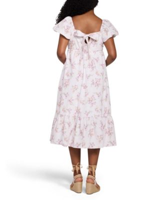 Maternity Motherhood Smocked Bodice with Puff Sleeves Midi Dress