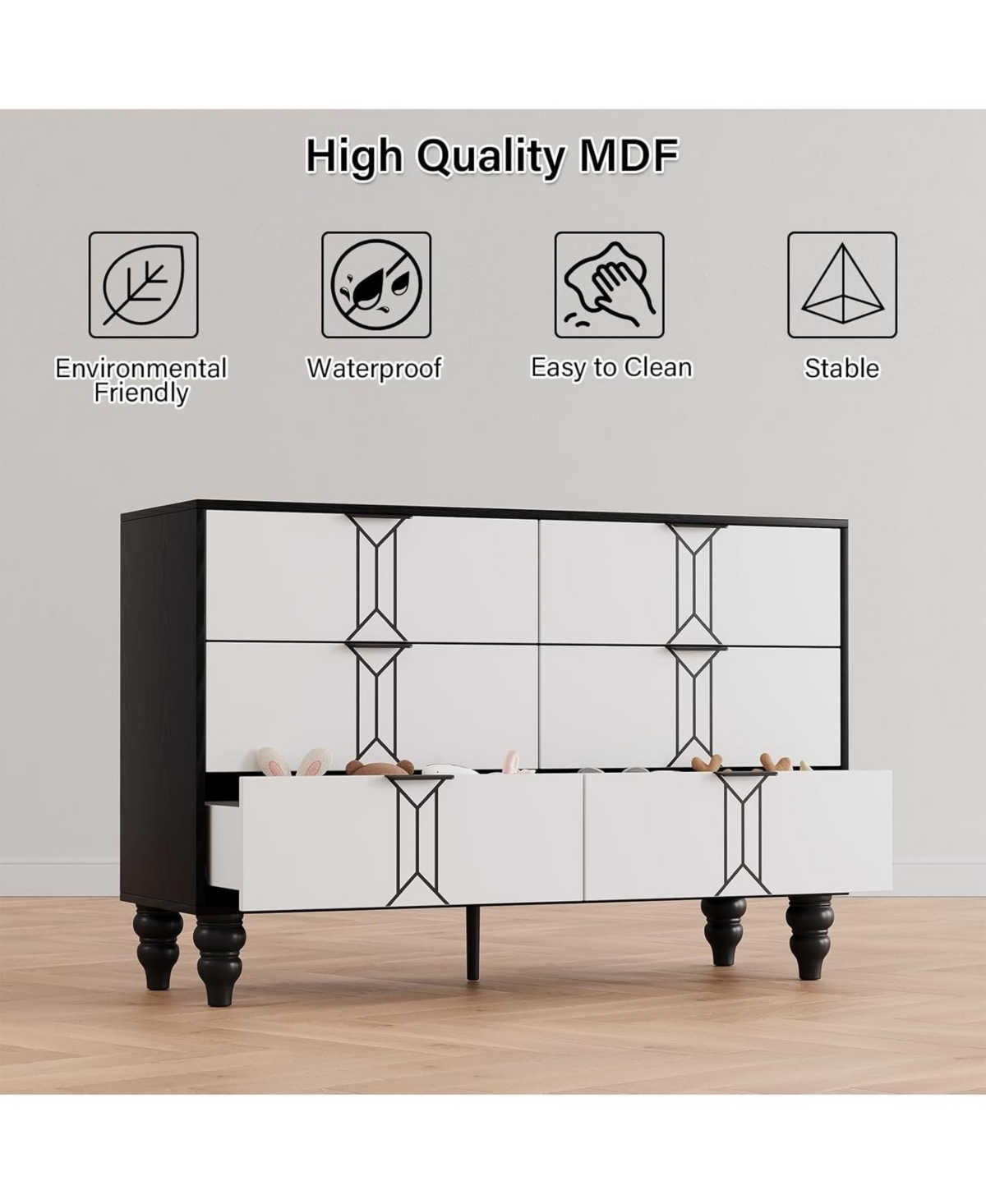 Gaomon Wooden 6 Drawer Dresser with Vintage Pattern Design, Modern Chest Dresser with Deep Drawers for Bedroom, Living Room, Entryway