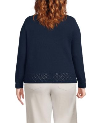 Plus Size Pointelle Crew Neck Cardigan Sweater
