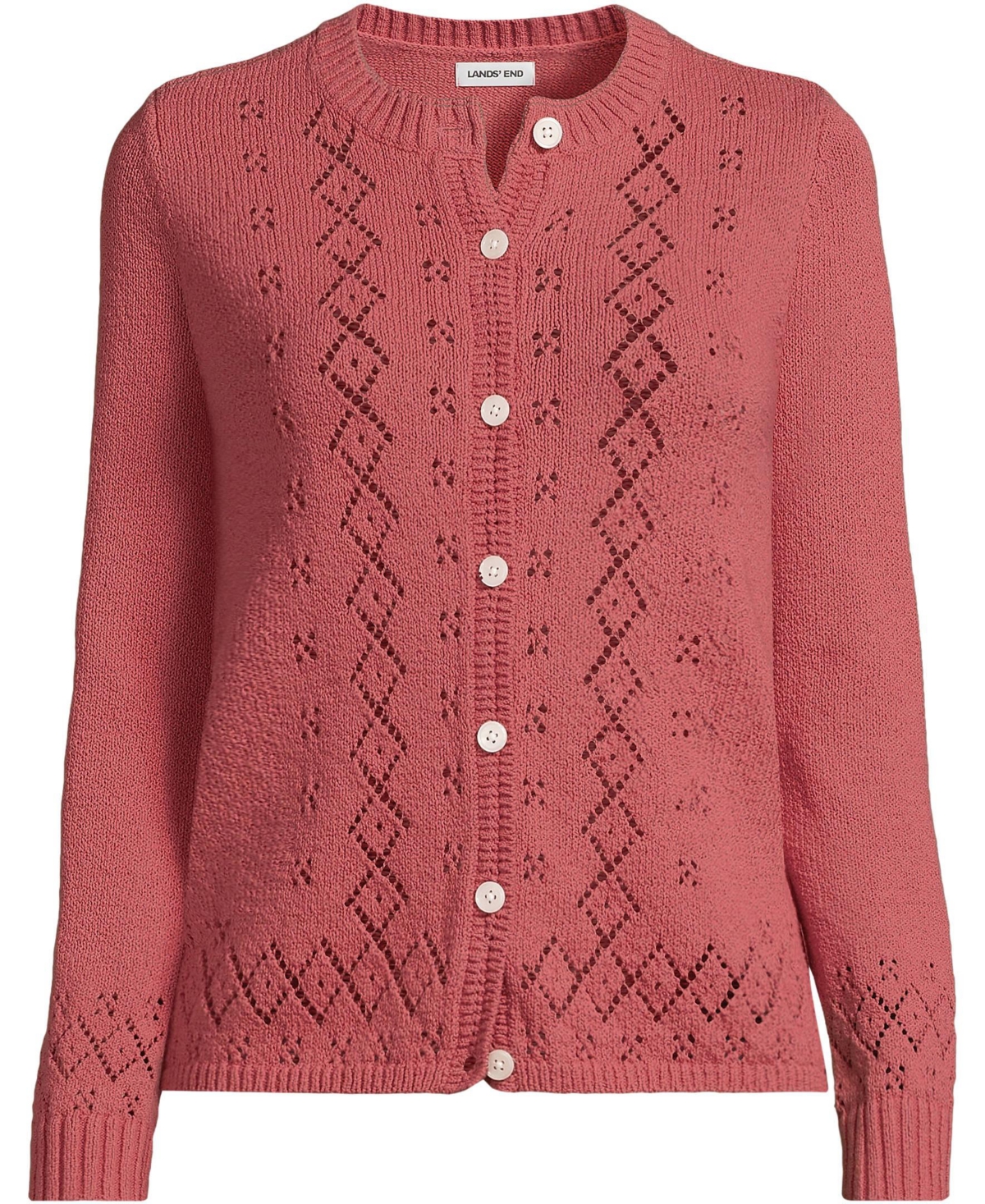 Lands' End Plus Pointelle Crew Neck Cardigan Sweater