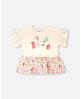 Baby Girls Bi-Material Tunic Flowers Print
