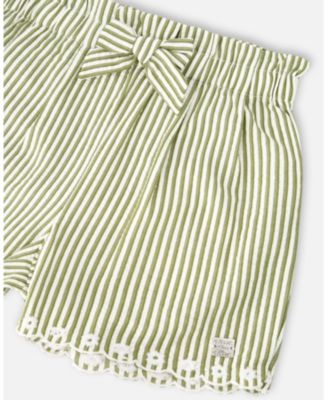 Toddler Girls Shorts with Stripes and Embroidery