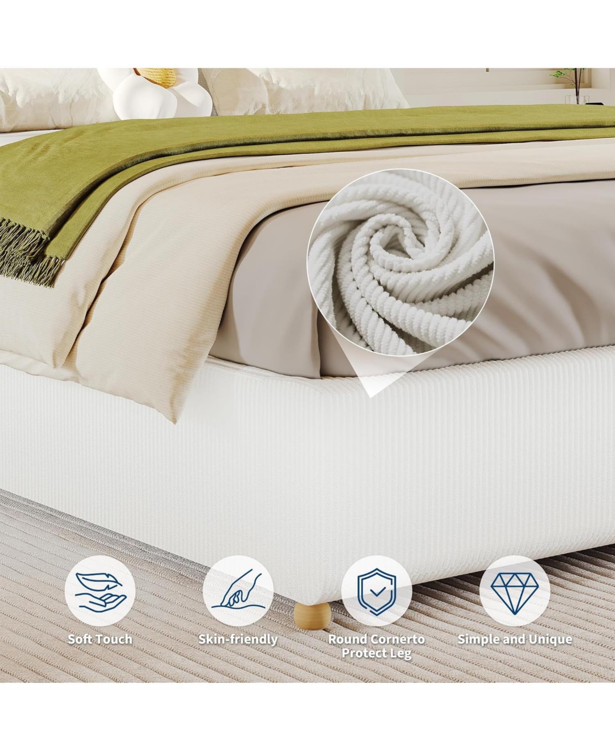 gaomon Cloud Bed Frame Upholstered Solid Wood Legs, 1000lbs Support Low Platform Bed