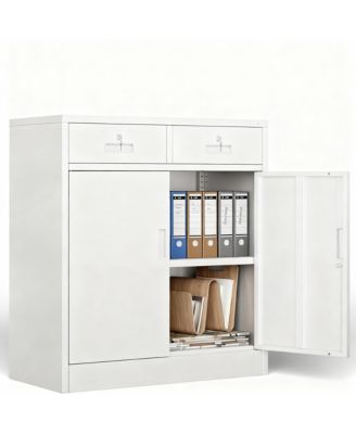 Large Metal Cabinet with 2 Lockable Drawers, Adjustable Shelf, Thickened Steel