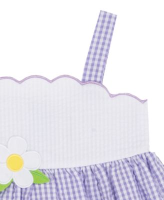 Baby Girls' Lilac Scalloped Seersucker Square Neck Dress and Panty, 2-Piece Set