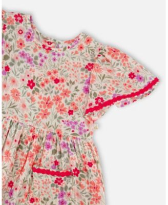 Baby Girls Muslin Dress with Printed Flowers
