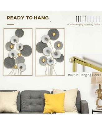 2 Pack 3D Metal Wall Art Lotus Leaves Hanging,