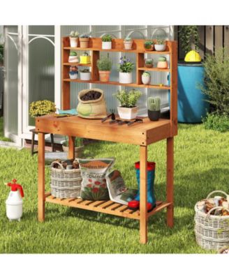 Wooden Garden Potting Bench Table 61" with Open Shelves