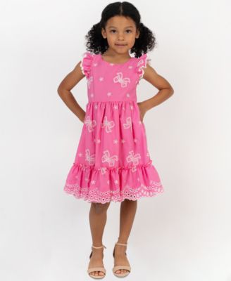 Girls' 2T-6X Cross Back Detail Bow Eyelet Dress
