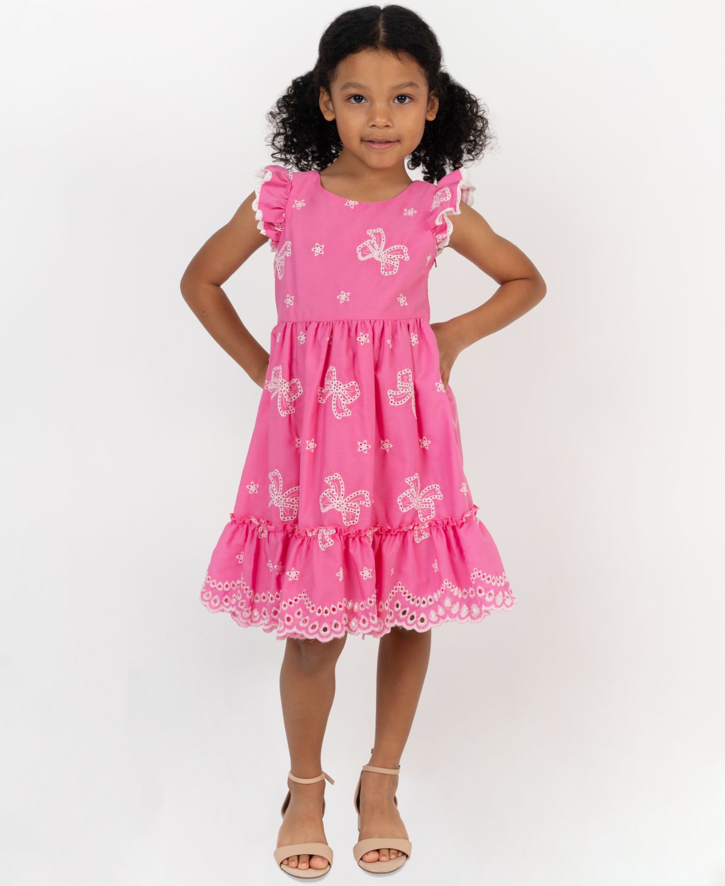 Платье Rare Editions Cross Back Detail Bow Eyelet Dress для девочек, цвет: Розовый — фото 1