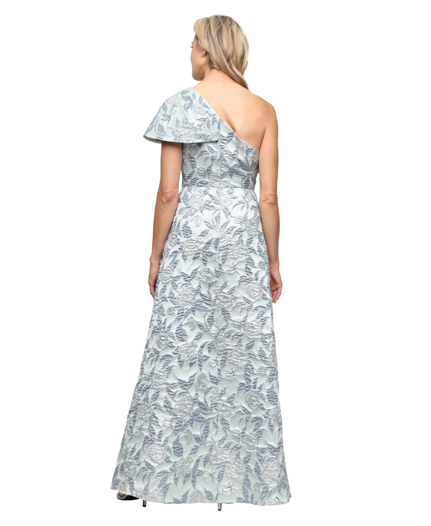 Женское платье Alex Evenings Petite One-Shoulder Jacquard Ball Gown, цвет: Шалфейный разноцветный — фото 3